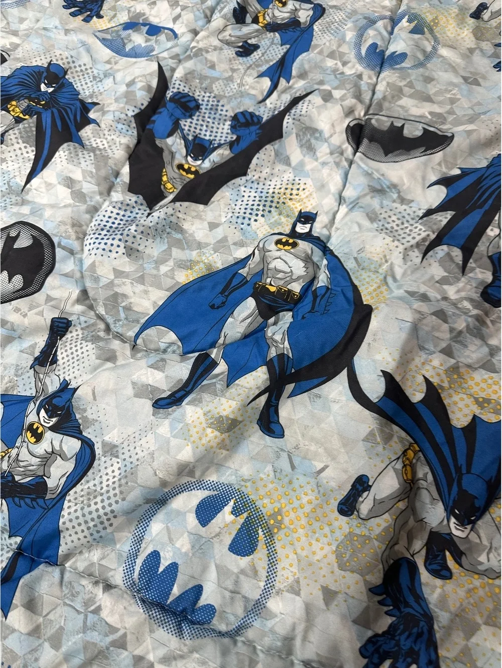VTG 1991 Batman Twin Comforter Bedding DC Comics Blue Black Geometric Retro Y2K